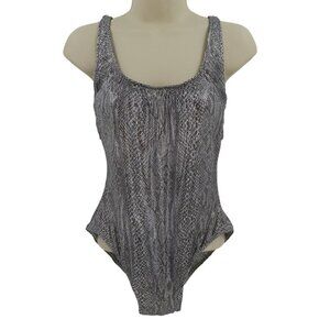 Vintage Gottex Women 12 Metallic Silver Snakeskin Snake Print One Piece Swimsuit